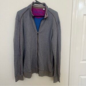 Robert Graham Men Sz L Full Zip Sweater FLIP CUFF Grey White woven knit Sweater